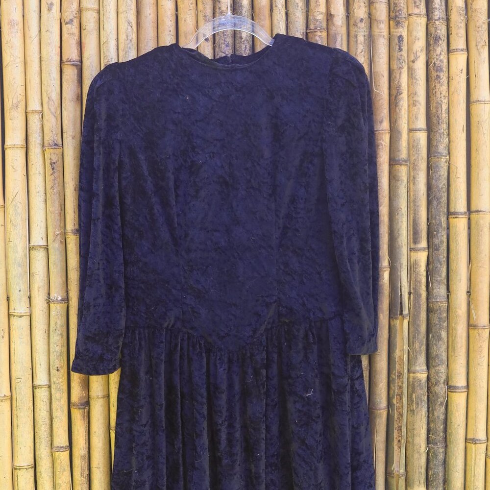 Vintage Black Crushed Velvet Drop Waist Goth Dress, Removable Shoulder Pads